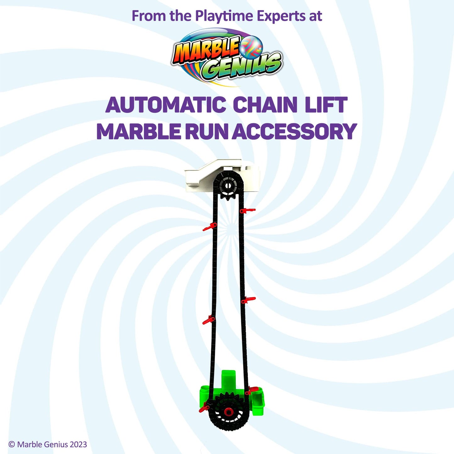Marble Genius Automatic Chain Lift – Marble Run Accessory Set for Tracks, Mazes & Races, Endless Fun & Creative Marble Racing