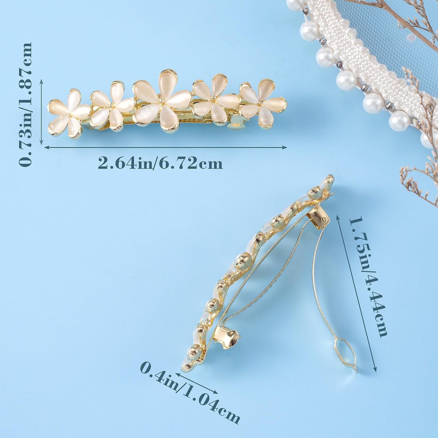 HINZIC 2 Pcs 2.64inch Flower Opal Hair Clips Gold Sparkly Wedding Barrettes Fancy Hair Pins Valentines Wedding Prom Engagement Birthday Decorative