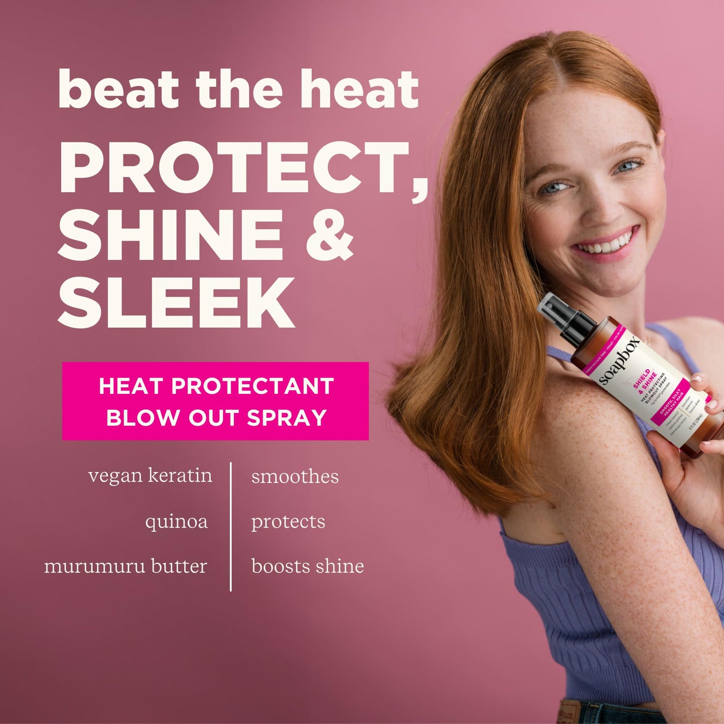 Soapbox Heat Protectant Spray, 8oz - Strengthening Hair Care, 3-in-1 Heat Protection, Shine Boosting, Anti Frizz Hair Spray, Vegan, Silicone Free