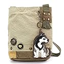 CHALA Patch Cross-Body Women Handbag, Sand Color Canvas Messenger Bag - Alaskan Husky