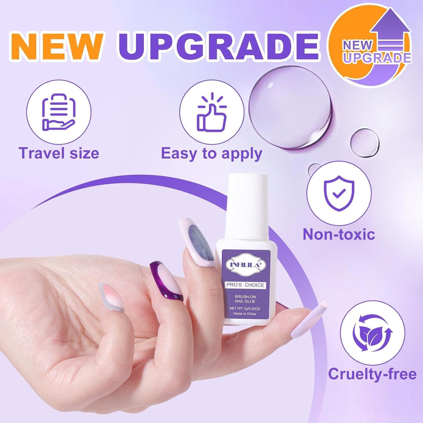 NXJ INFILILA Nail Glue, Professional Brush On Nail Glue, Nail Glue for Acylic Nails, Nail Glue for Press On Nails Fasle Nails Fake Nails Tips Glue