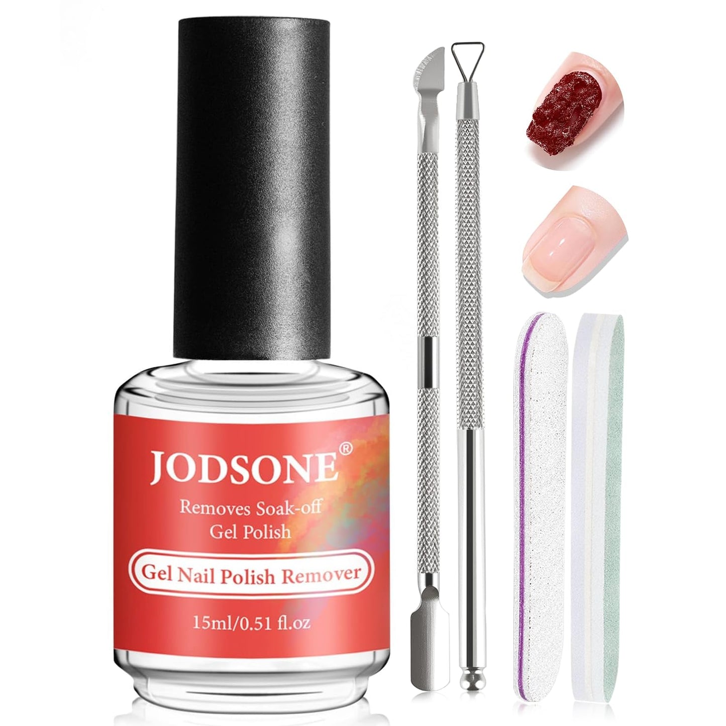 JODSONE 15ml Gel Nail Remover No Need Soaking or Wrapping for Quick And Easy Removal At Home with Cuticle Pusher and Nail File Beauty and Personal Care JODSONE Default Title