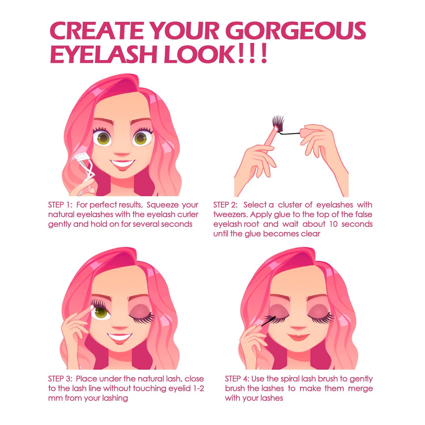 Lash Clusters, DIY Eyelash Extension, Reusable Individual Lash Clusters, 3D Effect Wispy C Curl False Eyelashes for Home Eyelash Extensions
