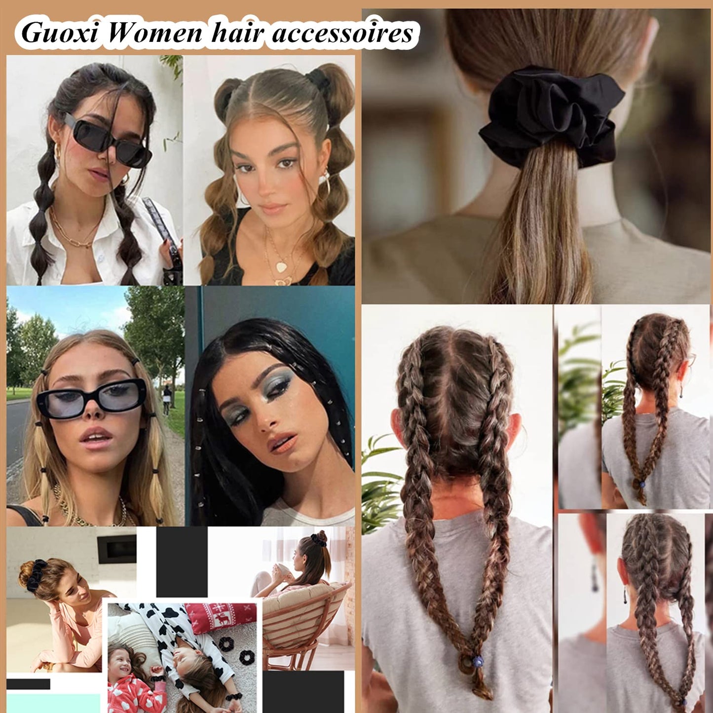 GUOXI Hair Scrunchies For Women,Brown Accessories Set,Seamless Nylon Soft Elastic Ties,Ropes Ponytail Holder Bands Thick and Curly?805PCS?