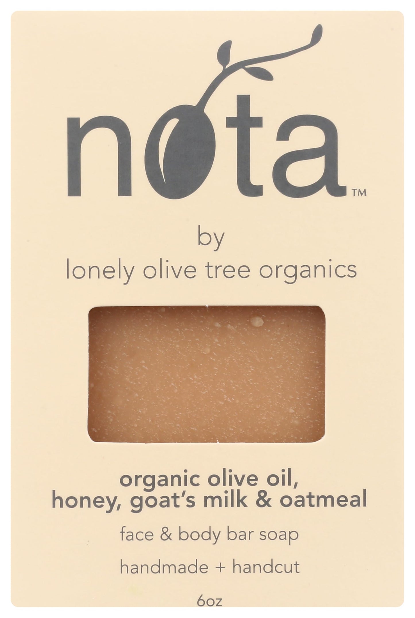 Nota Face & Body Bar Soap, Organic Olive Oil, Honey, Goat's Milk & Oatmeal, 6 Ounce (Pack of 1)