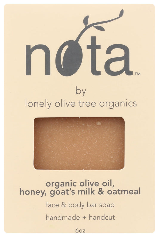 Nota Face & Body Bar Soap, Organic Olive Oil, Honey, Goat's Milk & Oatmeal, 6 Ounce (Pack of 1)