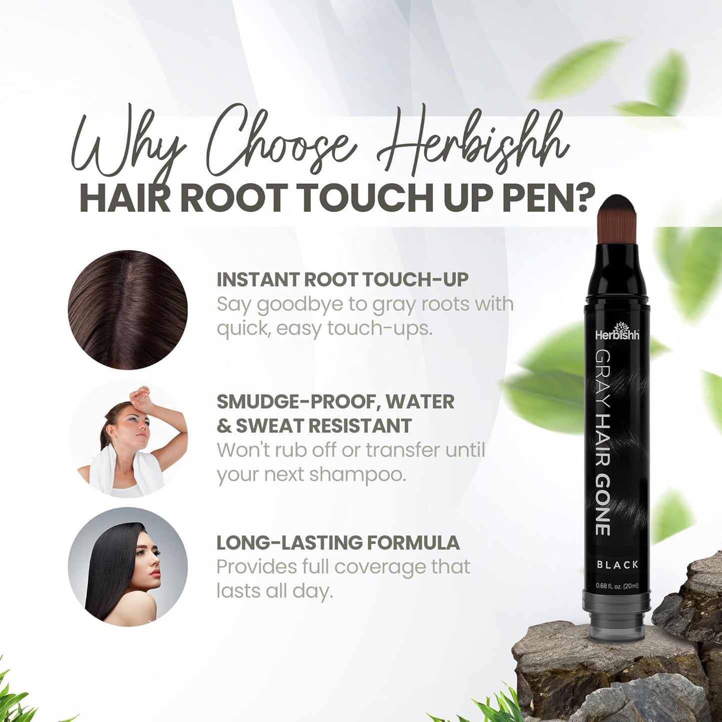 Herbishh Hair Root Touch-up Pen, Instant Gray Coverage & Hair Loss Cover up, Concealer for Thin Hairlines, Water Resistant & Semi Permanent Smudge