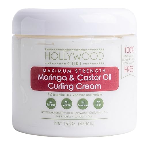 Hollywood Curl Moringa And Castor Oil Infused Curl Cream for Curly Hair- For Women And Men - Wavy, Frizzy Hair Control -w/Essential Oils, Vitamins