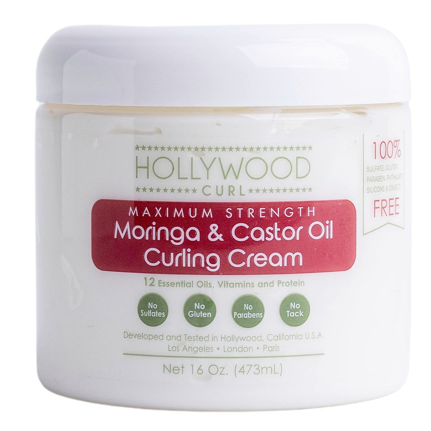 Hollywood Curl Moringa And Castor Oil Infused Curl Cream for Curly Hair- For Women And Men - Wavy, Frizzy Hair Control -w/Essential Oils, Vitamins