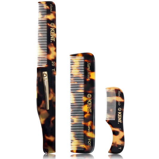 Kent Combs 20T, 81T, FOT for Men Beard Comb Set, Folding Comb for Travel and Home Care, Mustache and Mini Combs for Men, Handmade Mens Beard Grooming Beauty and Personal Care KENT