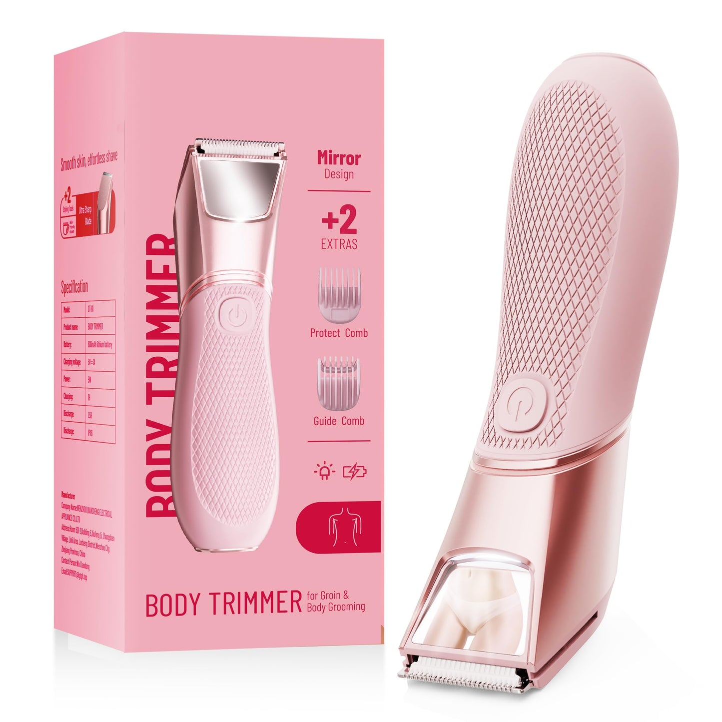 Rechargeable Bikini Trimmer for Women:Body Groomer with Mirror & LED Light for Shower Travel - IPX7 Waterproof Pubic Hair Razor, Ceramic Blades Beauty and Personal Care JMJDYITAO Default Title