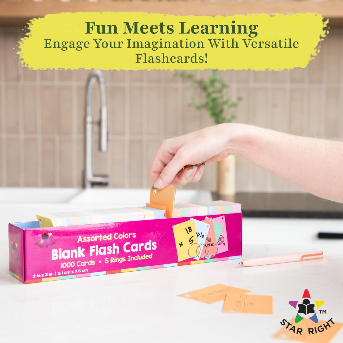 Star Right Blank Flash Cards – 1000 Assorted Colored 2x3