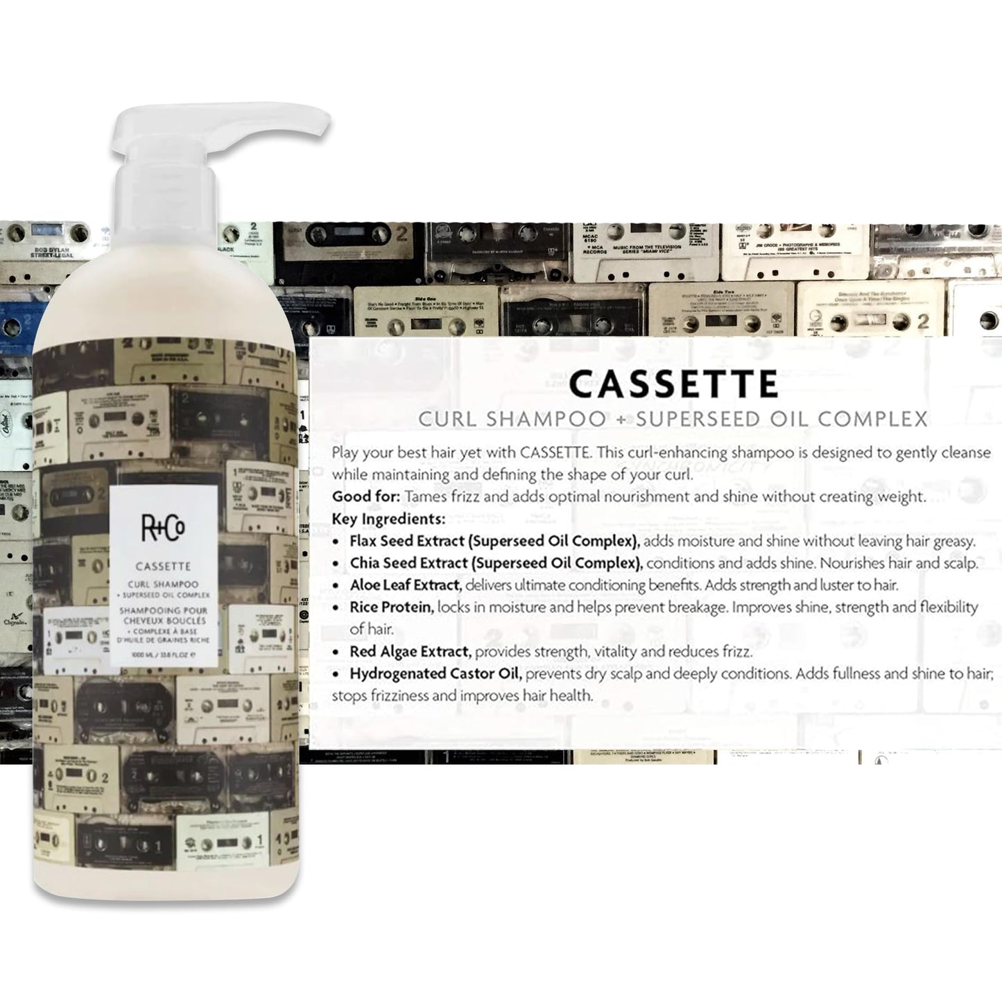 R+Co Cassette Curl Defining Shampoo and Conditioner Liter Set - Lightweight Curl Definition & Frizz Control for Natural, Bouncy Curls - Adds Shine
