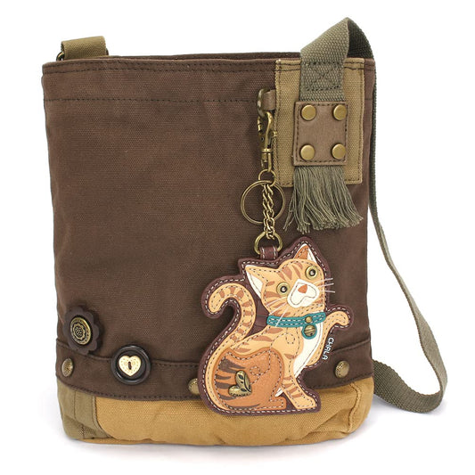 CHALA Patch Cross-Body Women Handbag, Canvas Messenger Bag - Orange Tabby Cat - Dark Brown
