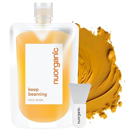nuorganic Turmeric Face Mask - Soothing, Acne Clearing, Pore Refining, Exfoliating - New Airtight Squeezy Tube, Stays Fresh for 12 Months - Clean