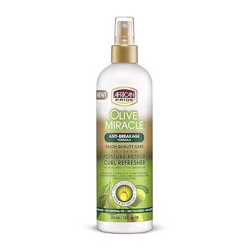 African Pride Olive Miracle 7-IN-1 Leave-In Moisture Restore Hair Curl Refresher, Provides Moisture & Helps Repair Natural Coils & Curls, Enriched