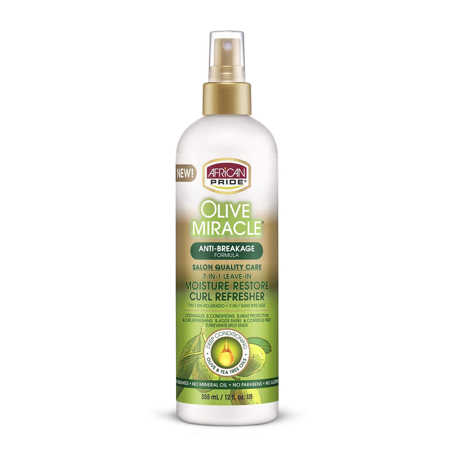 African Pride Olive Miracle 7-IN-1 Leave-In Moisture Restore Hair Curl Refresher, Provides Moisture & Helps Repair Natural Coils & Curls, Enriched
