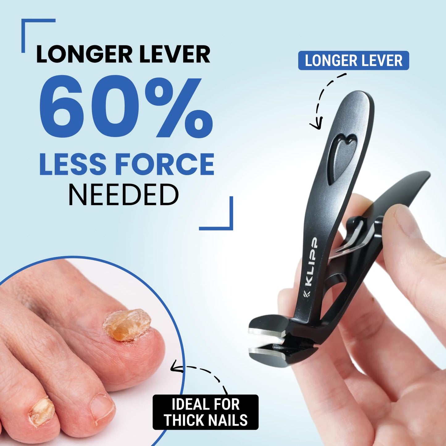 Toenail Clippers for Thick Toenails - KLIPP 15 mm Wide Jaw Thick Fingernail and Toenail Cutter with Curved Stainless-Steel Blades for Seniors (Angled Beauty and Personal Care KLIPP