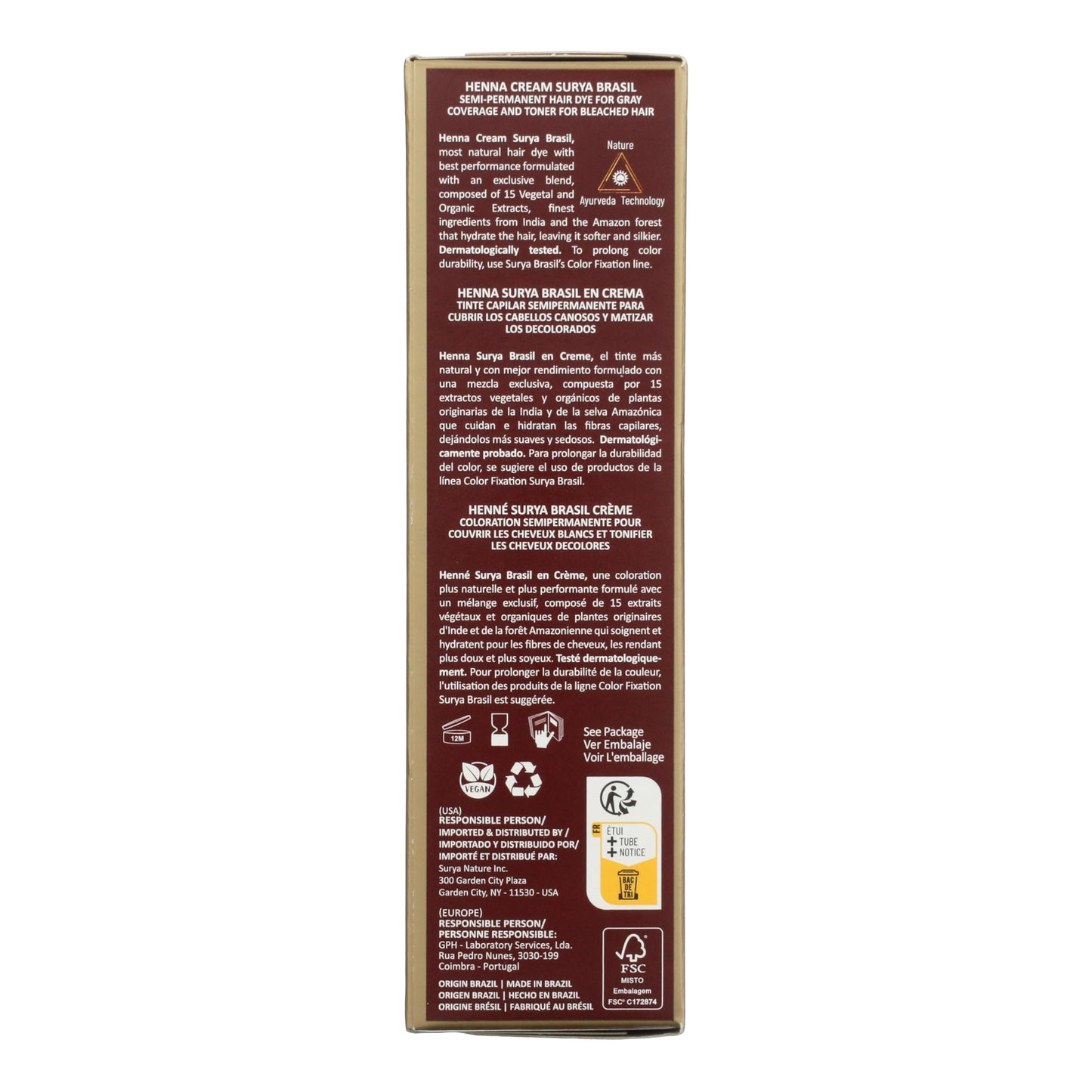 Surya Brasil Henna Cream Light Brown - 97% Natural Ingredients, Vegan, Cruelty-Free, Eco-Friendly, Semi-Permanent Hair Color, Deep Hydration & Shine