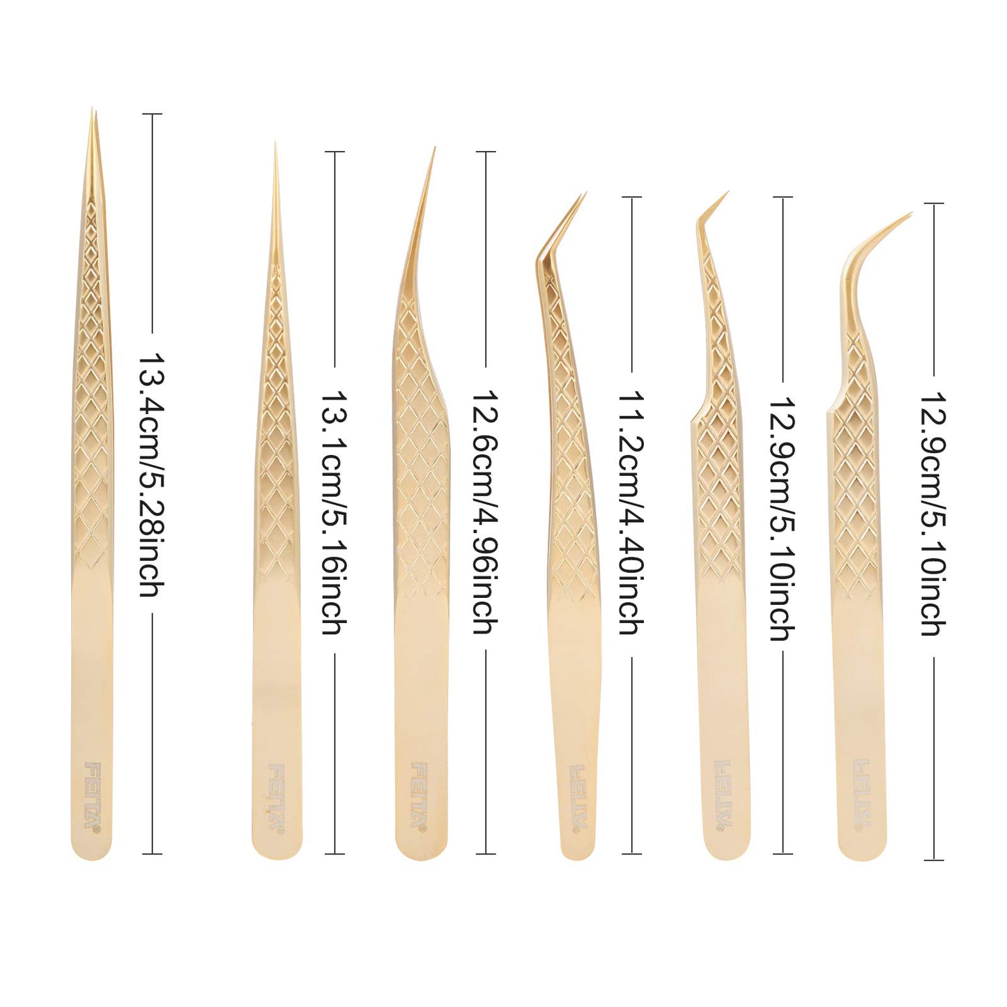 FEITA Eyelash Extension Tweezer Set Gold Lash Applicator Tool - Precision Lashes Diamond Grip Tweezers for 2D-6D Volume & Individual Eyelashes