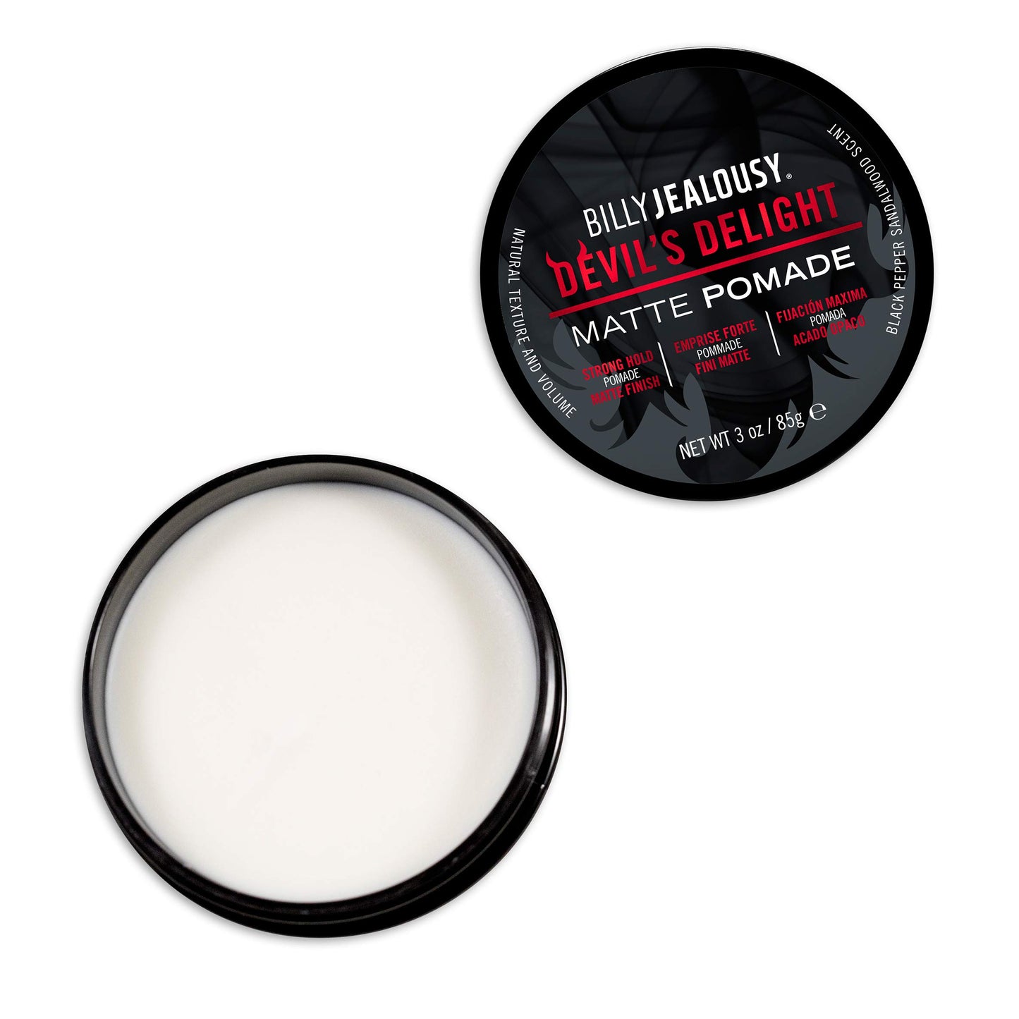 Billy Jealousy Devil's Delight Matte Pomade for Men Adds Volume and Definition, Strong Hold Water-Based Formula with Black Pepper Sandalwood Scent, 3