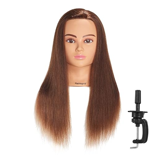 Hairingrid Mannequin Head 24"-26"100% Human Hair Hairdresser Cosmetology Mannequin Manikin Training Head Hair and Free Clamp Holder (R71906LB0418H)
