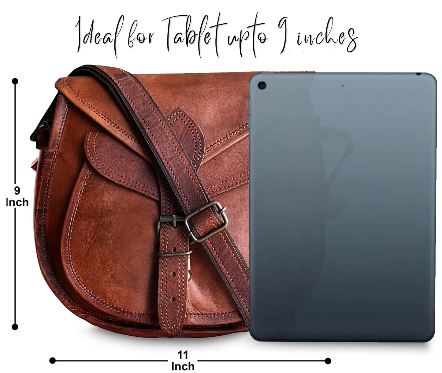 RUSTIC TOWN 11 inch Small Brown Leather Crossbody Satchel Bag Vintage Purses Handbags for Women