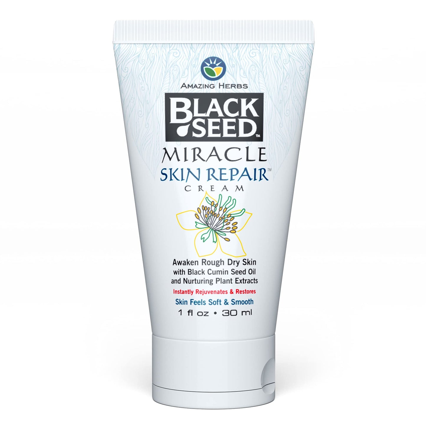 Amazing Herbs Black Seed Miracle Skin Repair Cream - Non-Allergenic Formula, Black Cumin Seed Oil, Vitamin E, & other Essential Oils, Supports