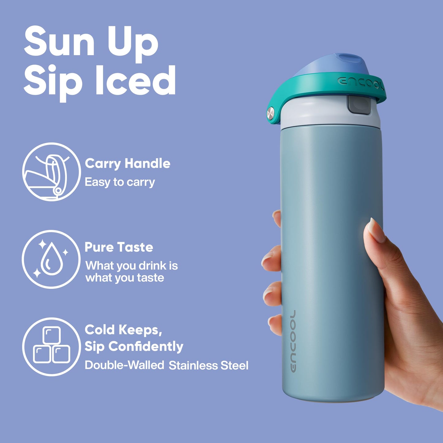 Encool Insulated Stainless Steel Water Bottle with Straw - Leak Proof Sports Water Bottle for School, Travel, Keeps Cold All Day, One-Touch Flip Lid