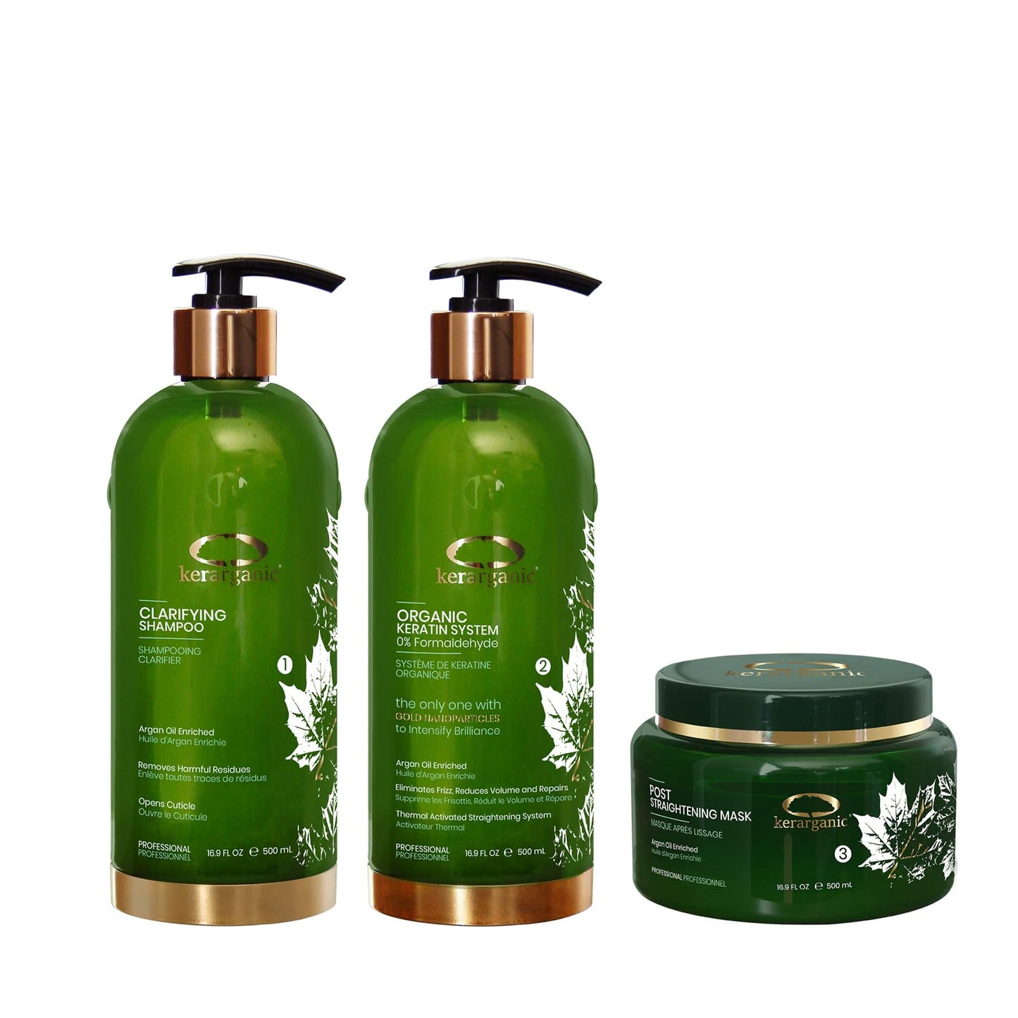 ORGANIC KERATIN SYSTEM PREMIUM - PROFESSIONAL HAIR STRAIGHTENING BUNDLE (Clarifying Shampoo 500ml + Keratin Treatment 500ml + Mask 500ml)