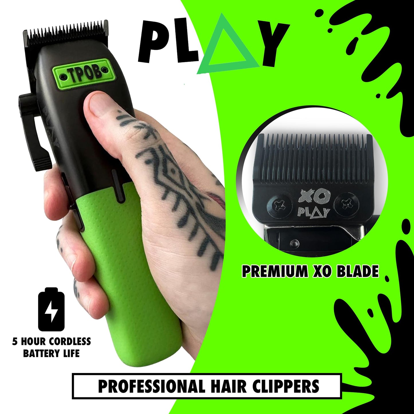 TPOB Play Barber Hair Clippers for Men 7500 RPM with Rubber Grips (Black/Green/Pink) Beauty and Personal Care TPOB
