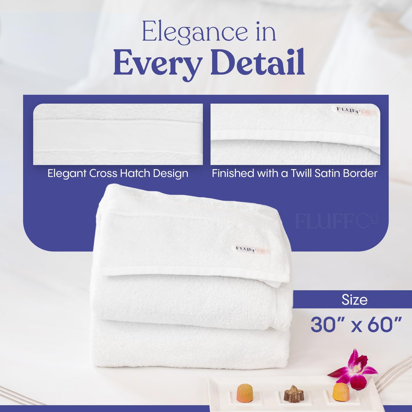 FluffCo Luxury Hotel Towel - Highly Absorbent Premium Bath Towel - Made from 100% Cotton - Super Soft White Towels with Twill Satin Border…
