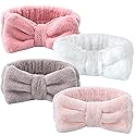 VITEVER 4 Pack Spa Headband for Washing Face, Girls Makeup Bow Tie Hair Band, Microfiber Women Headbands, Elastic Headband to Skincare, Gifts for Teen
