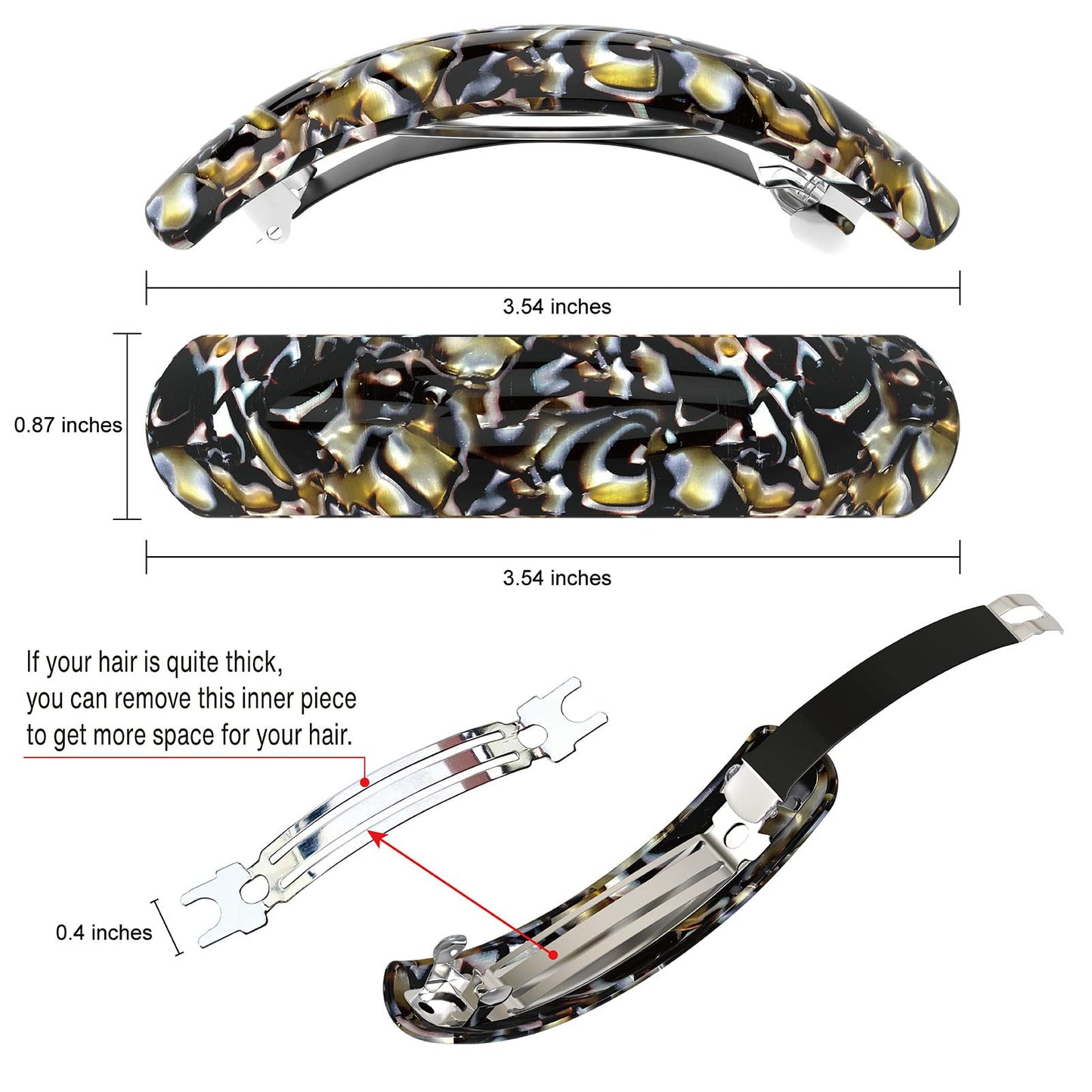 HYFEEL Large Hair Barrettes for Women Fine Thick Hair, French Barrette Hair Clips Ponytail Clamps Clasp Stylish Hair Accessories- 3Pcs (Black, Brown