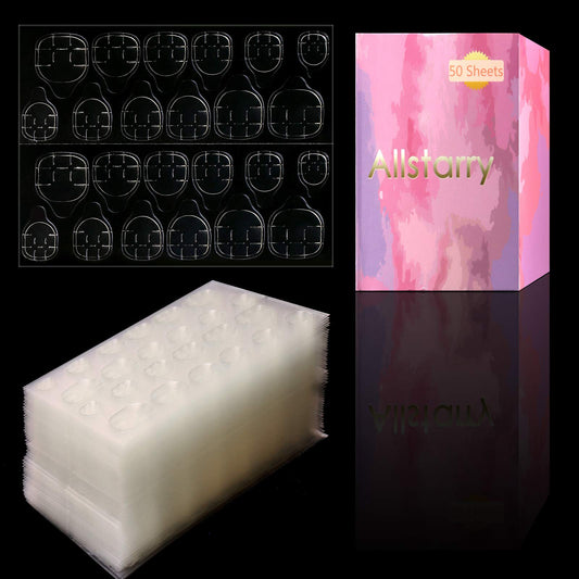 Allstarry 1200pcs (50 Sheets) Adhesive Tabs Ultrathin Waterproof Breathable Double-Sided Jelly Nail Sticker Super Sticky False Nail Glue Sticker