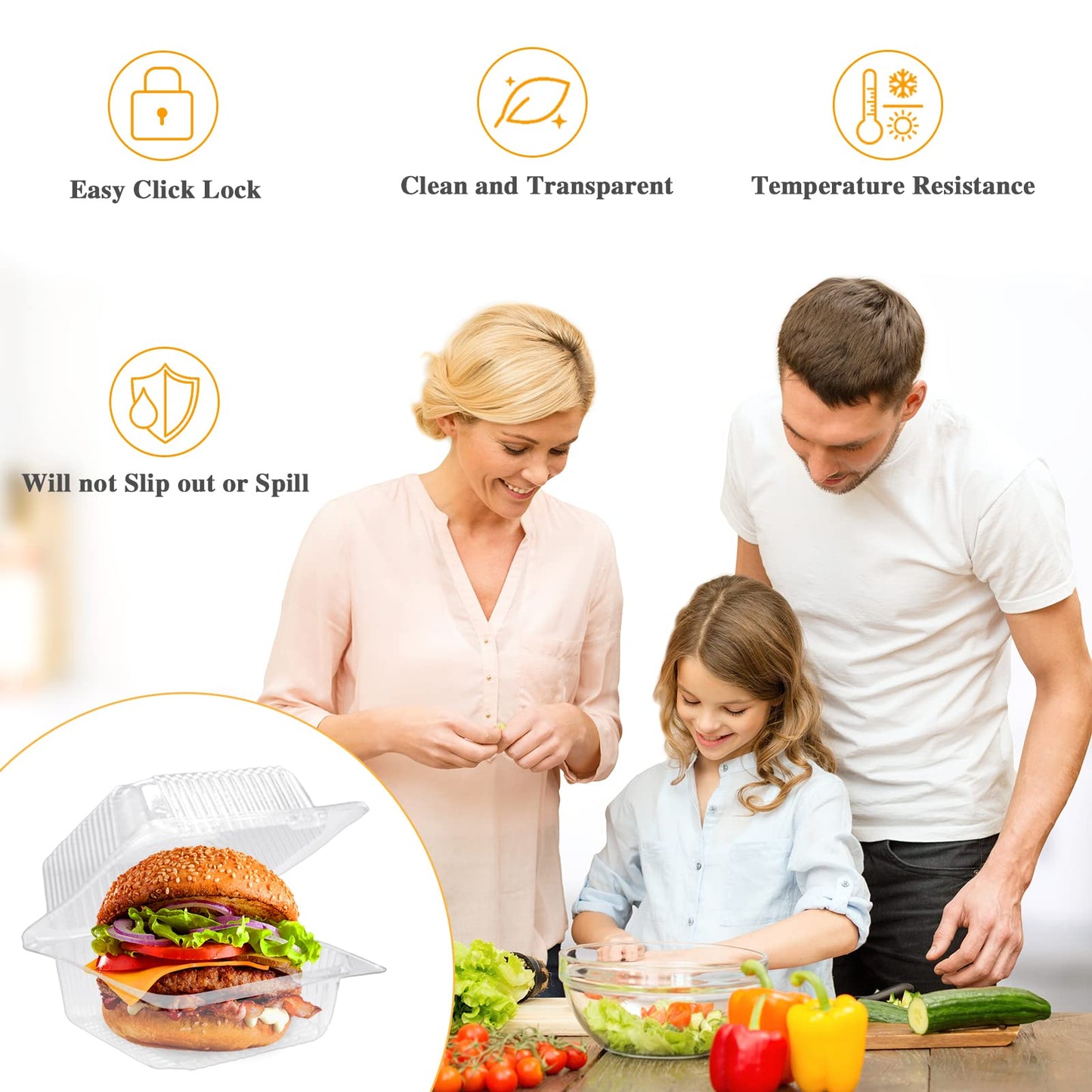 100 Pcs Clear Hinged Plastic Containers with Lids,Individual Cake Slice Containers,Square Plastic Food Container,Disposable Clamshell Take Out…