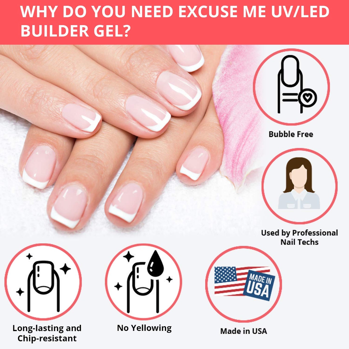 EXCUSE ME Soak Off LED/UV Strong Builder Gel Crystal Clear for Sculpting Nail Extension, Strengthening Natural Nails and Repair Cracked Nails 0.5 oz