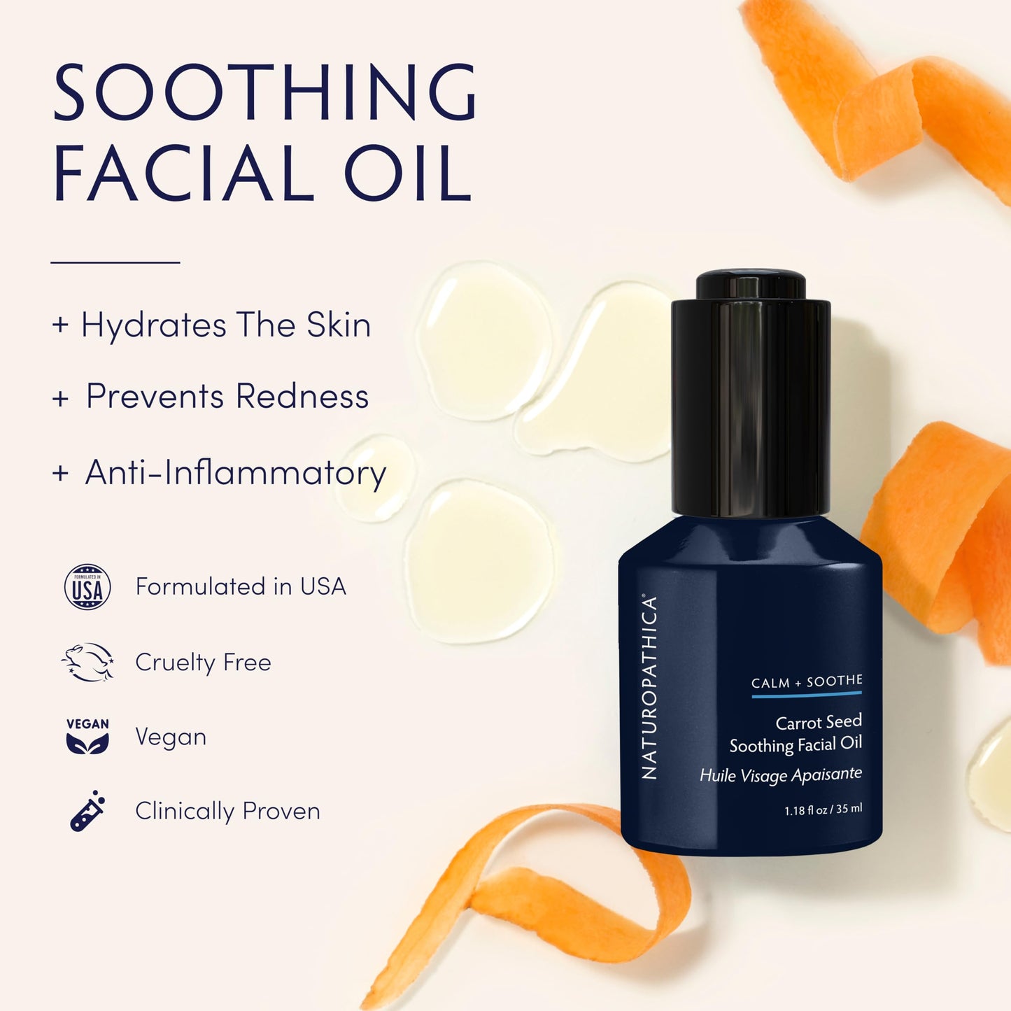 Naturopathica Carrot Seed Soothing Facial Oil, Rejuvenating Face Oil to Help Prevent Redness & Protect Skin, Hydrating Antioxidant Oil for Face, 1.18