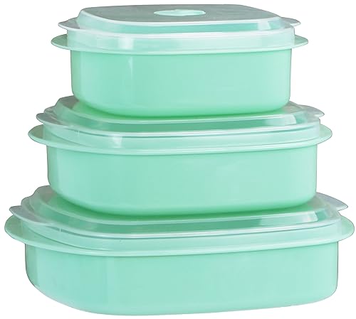 Reston Lloyd Nesting Microwave Containers, Set of 3, Adjustable Steam Vents, Airtight, Meal Prep, Durable BPA-Free Plastic- Freezer & Dishwasher…