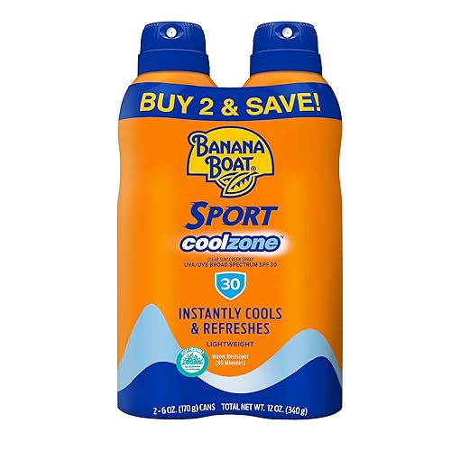 Banana Boat Sport Cool Zone SPF 30 Sunscreen Spray Twin Pack | Spray Sunscreen SPF 30, Sunblock, Oxybenzone Free, 6oz each