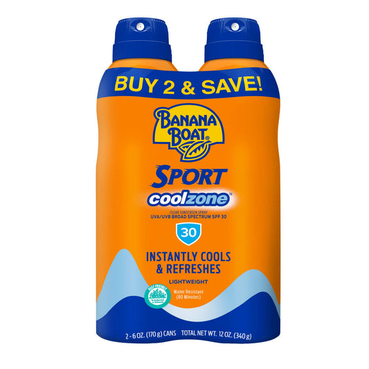 Banana Boat Sport Cool Zone SPF 30 Sunscreen Spray Twin Pack | Spray Sunscreen SPF 30, Sunblock, Oxybenzone Free, 6oz each