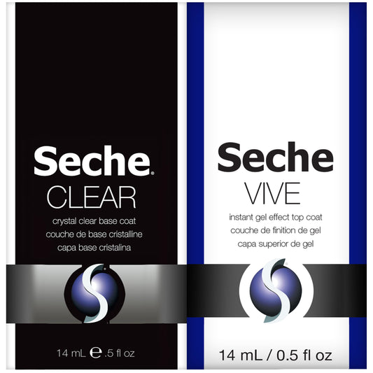Seche Clear/Vive Base Coat and Gel Top Coat Duo Pack - Nail Strengthening & Long-Lasting High Shine, Top Coat Gel Nail Polish, Manicure Set, 14 mL