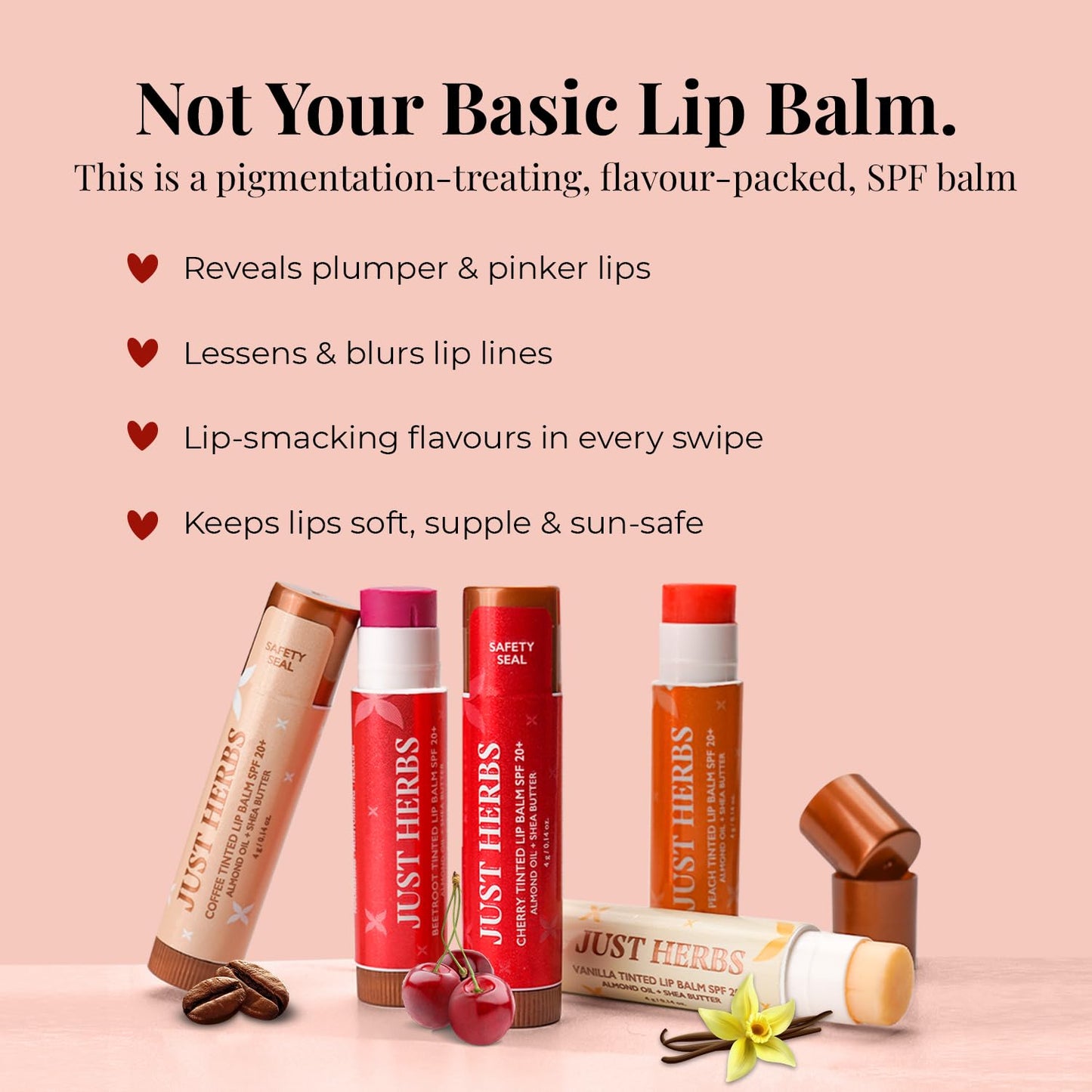 Just Herbs Tinted Lip Balm SPF 20+ Cherry Beauty and Personal Care Just Herbs