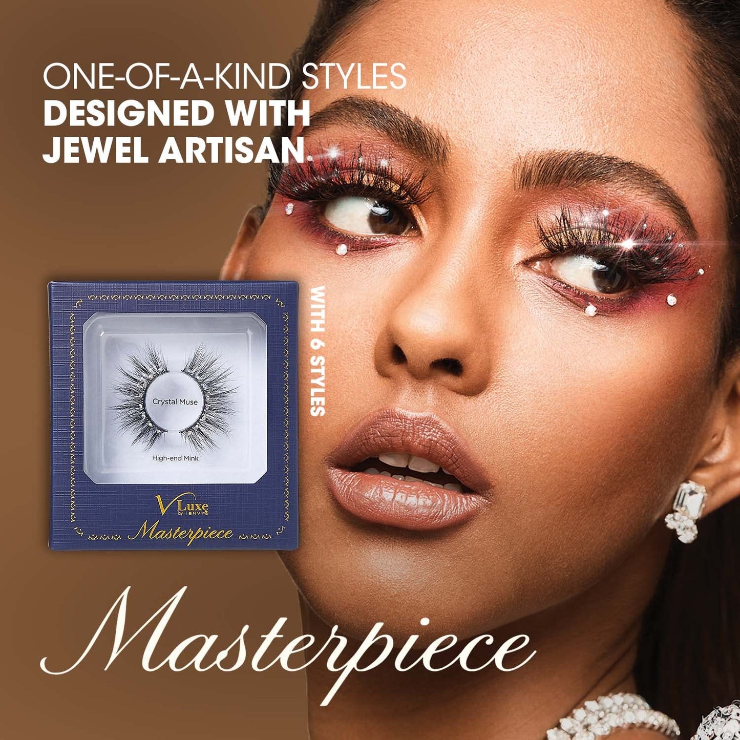 Vluxe by iEnvy Lashes with Rhinestones Masterpiece Mink Lashes, Diamond False Eyelashes (Golden Phantom)