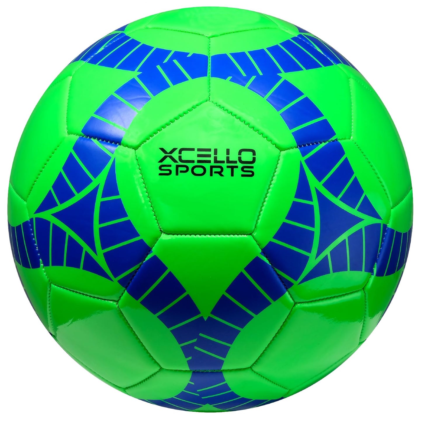 Xcello Sports Soccer Ball Size 4 Assorted Graphics (Orange, Green, Navy) with Pump (Pack of 6)