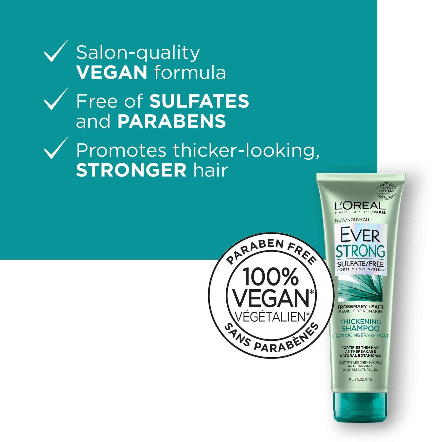 L'Oreal Paris Hair Expertise EverStrong Thickening Shampoo, Rosemary, 8.5 Fl Oz