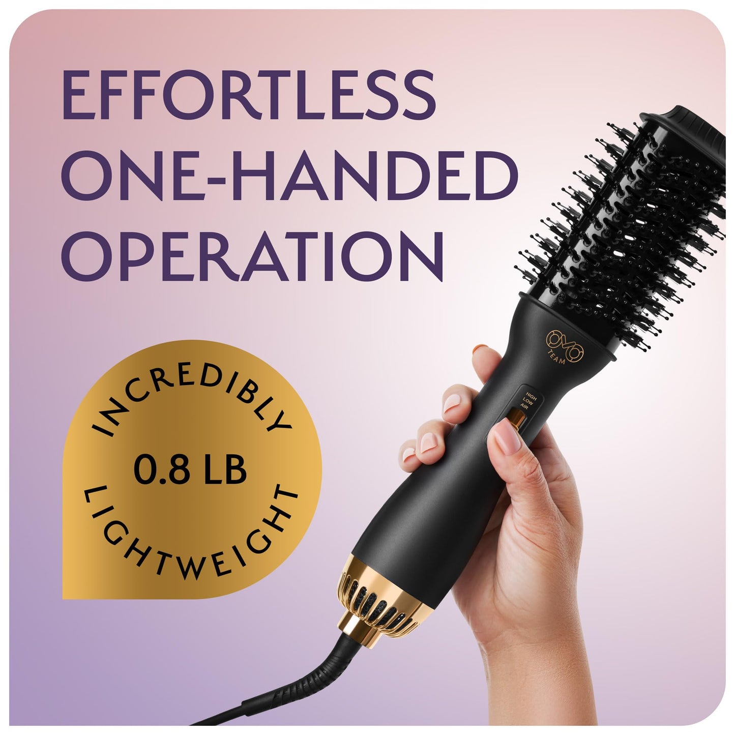 Professional Blowout Hair Dryer Brush, Black Gold Dryer and Volumizer, Hot Air Brush for Women, 60MM Oval Shape