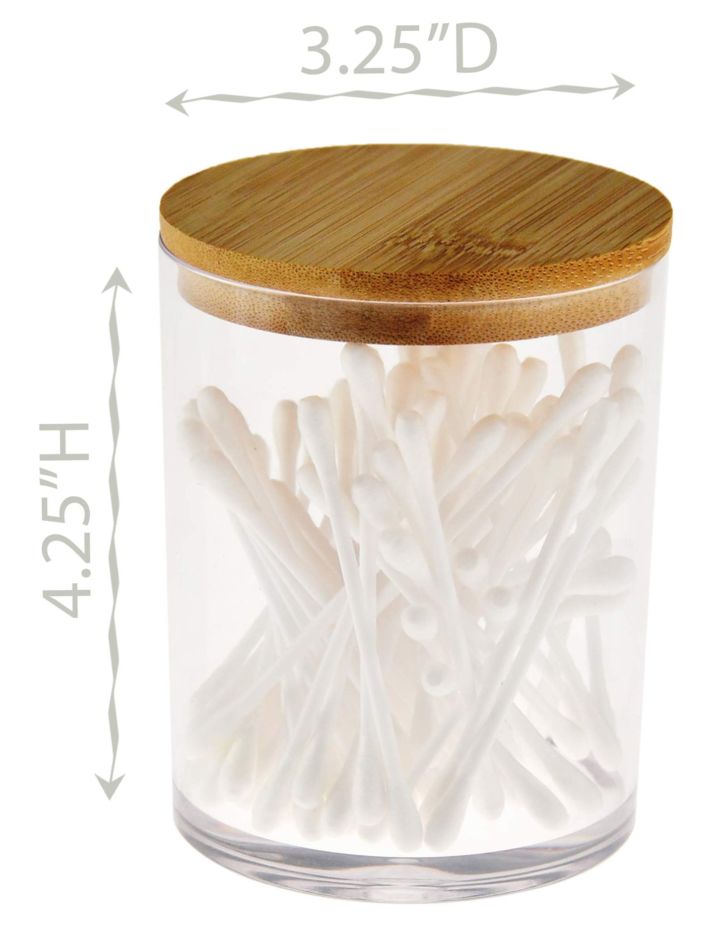 ARAD 3 Pcs Cotton Ball, Swab, Q-tip Storage, Clear Acrylic Jar Container with Bamboo Lid, Easy Organization on Bathroom Counters, Under Sink Placement