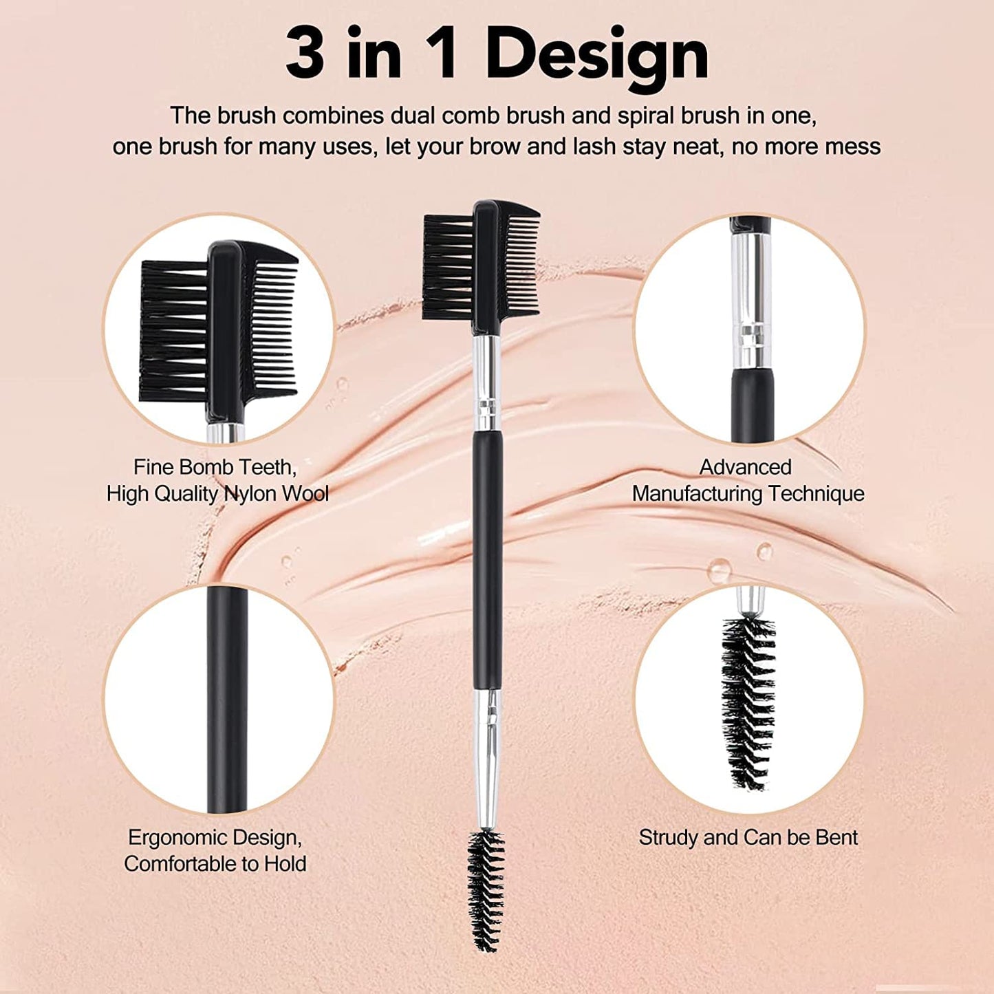 2pcs 3 Head Eyebrow Eyelash Shaper Eyelash Comb Double Head Brush Makeup Grooming Tool Cosmetic with 3 Different Spoolie Brushes for Separating