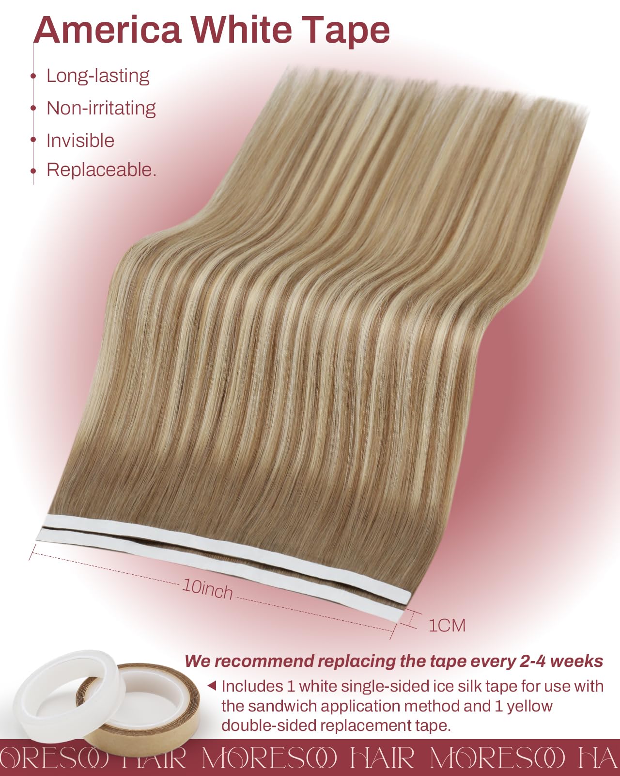 Moresoo Genius Tape Weft Hair Extensions Human Hair Blonde Invisible Pu Long Weft Tape in Extensions Human Hair Light Brown And Platinum Blonde Hair Beauty and Personal Care Moresoo